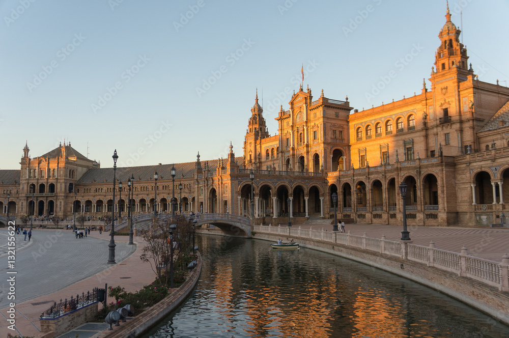 Plaza de Espana in the evening, Andalusia, Seville, Spain