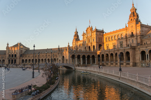 Plaza de Espana in the evening, Andalusia, Seville, Spain