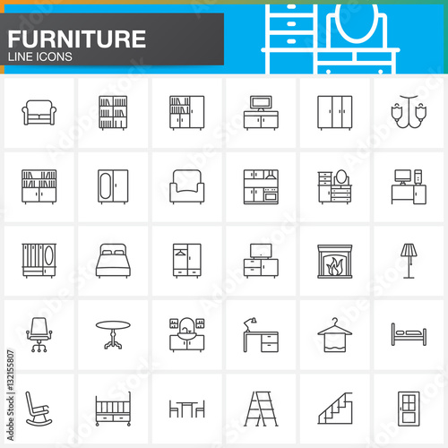 Furniture line icons set, Home Interior outline vector symbol collection, linear pictogram pack isolated on white, logo illustration
