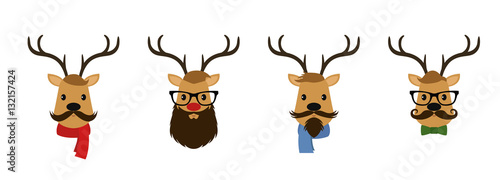 Set of four reindeer dressed like hipsters