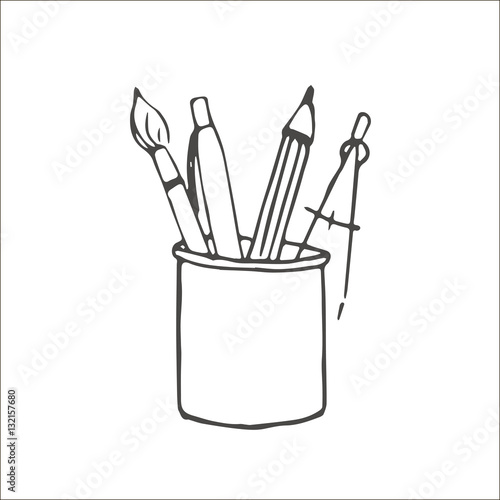 stationery in a glass vector scetch
