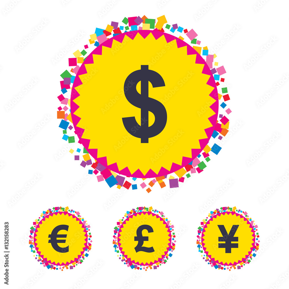 Dollar, Euro, Pound and Yen currency icons. Dollar, Euro, Pound and Yen currency icons.