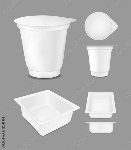 White empty plastic container for yogurt. Packaging for cheese