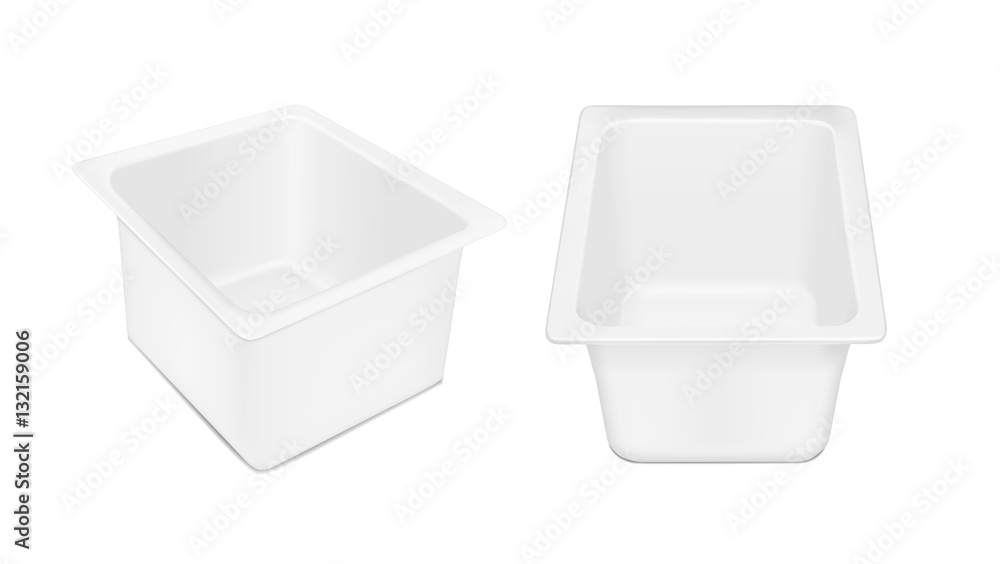 White empty plastic container for yogurt. Packaging for cheese White empty plastic container for yogurt. Packaging for cheese