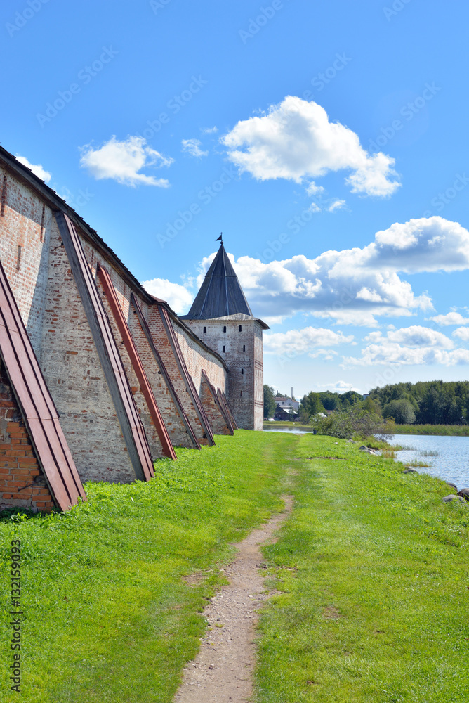 Fortress tower of Kirillo-Belozersky monastery by day. Fortress tower of Kirillo-Belozersky monastery by day.