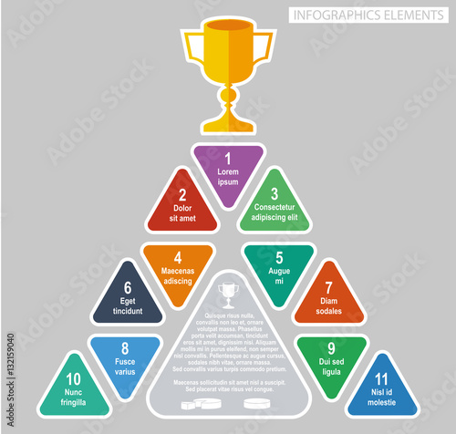 Pyramid infographic vector flat design. Triangular element with winner cup
