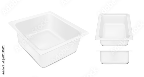 White empty plastic container for cheese. Packaging for meat