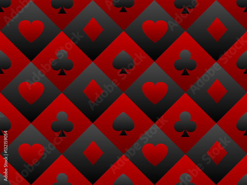 Black and red seamless pattern fabric poker table. Minimalistic casino vector background with texture composed from card symbol