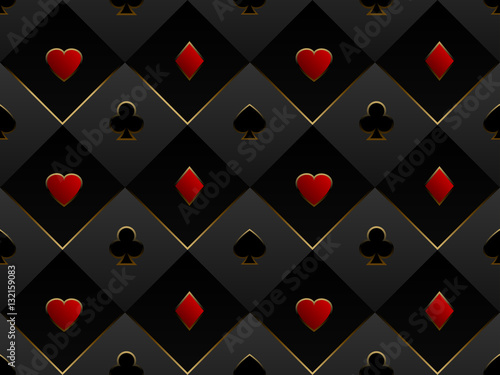 Black and red seamless pattern fabric poker table. Minimalistic casino vector 3d background with texture composed from volume card symbol