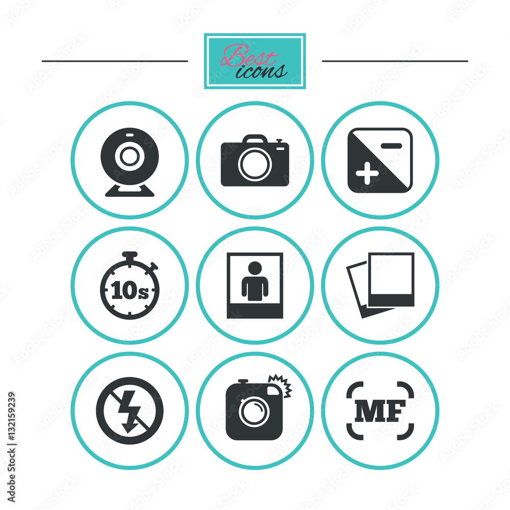 Photo, video icons. Camera, photos and frame. Photo, video icons. Camera, photos and frame.