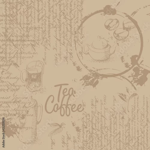 Tapety Kawowy tło z teksturą plamy od filiżanek, teksta i grafiki