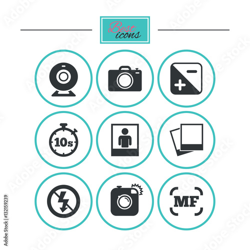 Photo, video icons. Camera, photos and frame.