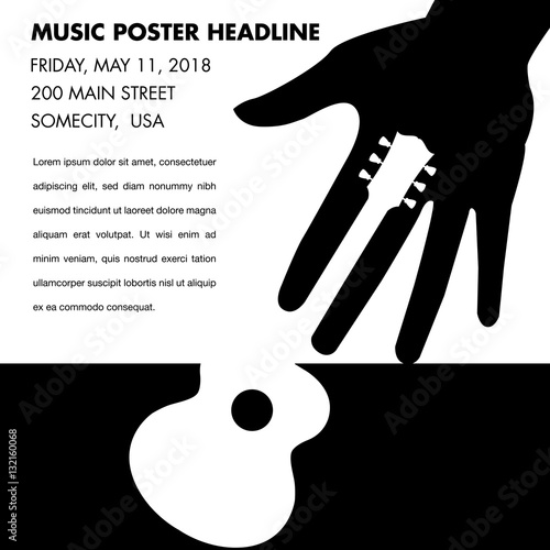 Unusual guitar poster, ideal for music gig announcements with space for text   