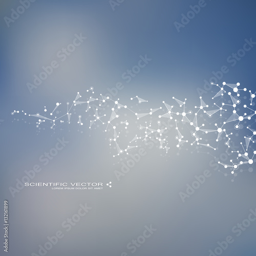 Molecule DNA and neurons vector. Molecular structure. Connected lines with dots. Genetic chemical compounds. Chemistry, medicine, science, technology concept. Geometric abstract background.
