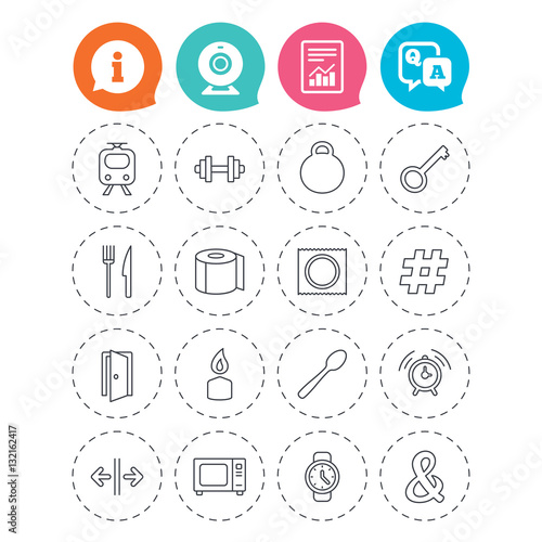 Universal icon. Fitness dumbbell, key and candle.