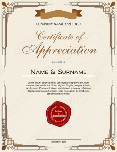Certificate of Appreciation with wax seal and ribbon portrait version