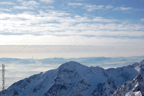 View mountain peaks of High Tatras from Lomnicky Peak.