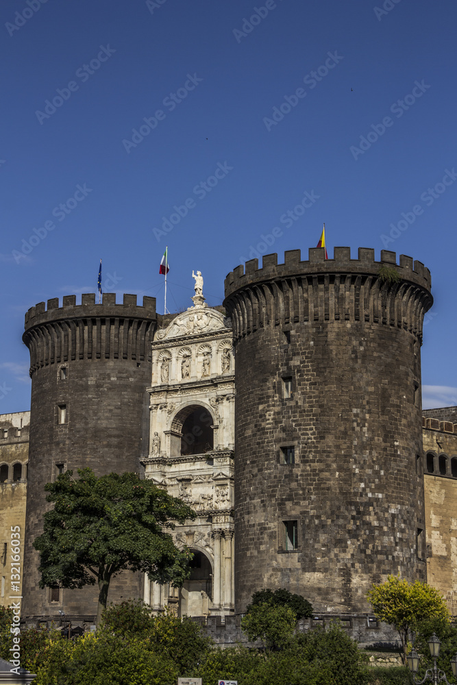 Medieval old castle of Maschio Angioino, Castel Nuovo (New Castle) in Naples, Italy