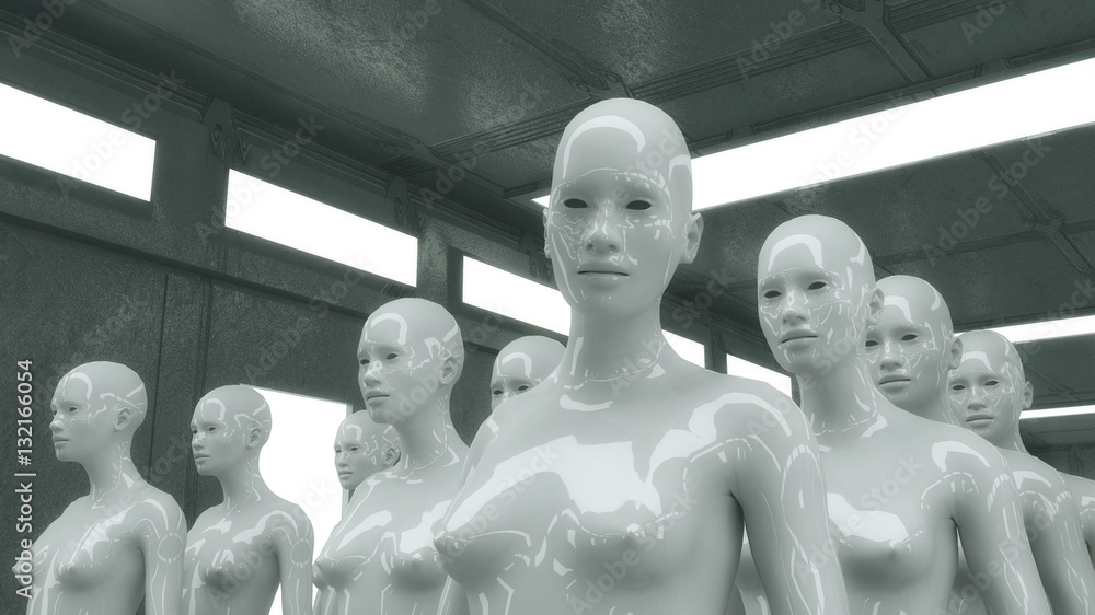 Obraz premium Human female clones in futuristic room