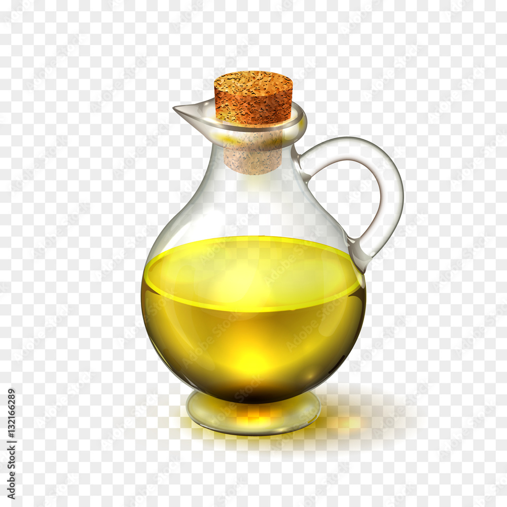Realistic glass bottle of of olive or sunflower seed oil with a corck  isolated on a transparent background. Vector illustration Stock Vector |  Adobe Stock