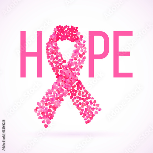 Hope message in pink with cancer awareness ribbon