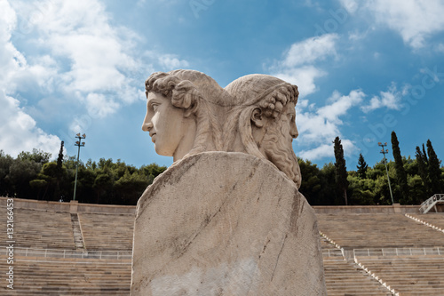 Herm scultpure  on Panathenaic stadium, Kallimarmaro in Athens, Greece photo