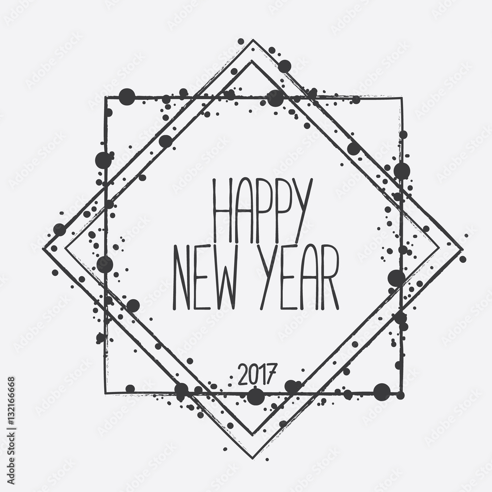 Hand Drawn Vector Happy New Year card. Creative typography for Holiday Greeting Gift Poster.