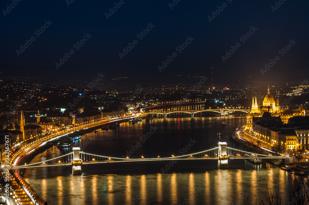 Budapest: The Chain Bridge and the Panorama of the City by Night