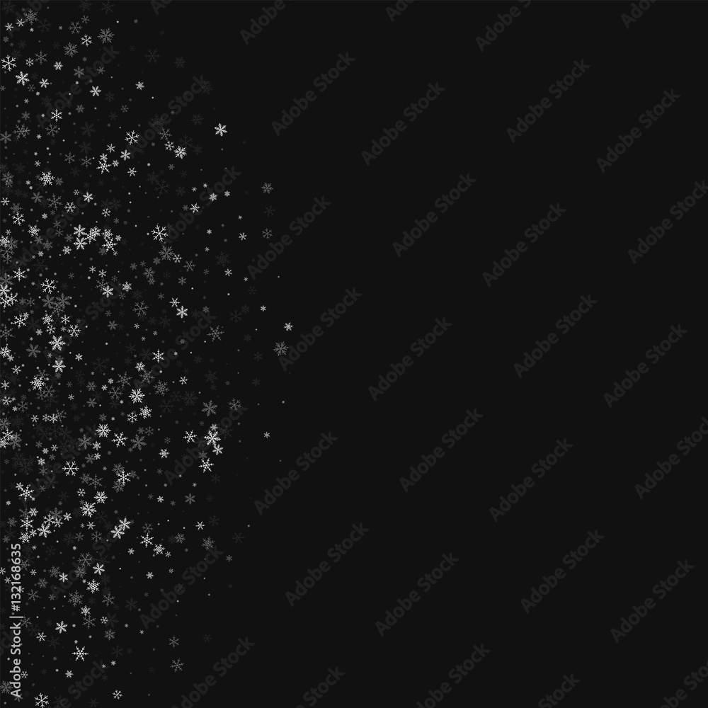 Beautiful snowfall. Left semicircle on black background. Vector illustration. Beautiful snowfall. Left semicircle on black background. Vector illustration.