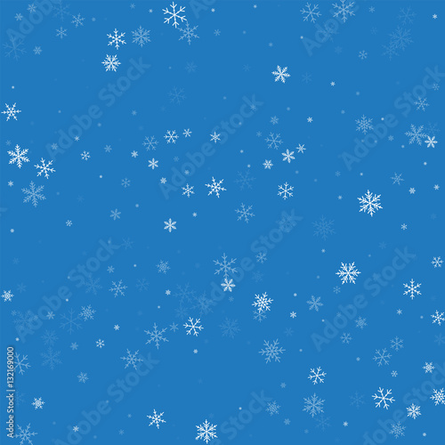 Sparse snowfall. Scatter horizontal lines on blue background. Vector illustration.