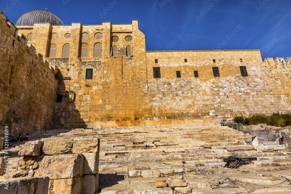 Ancient Steps Second Jewish Temple Archaelogical Park Jerusalem