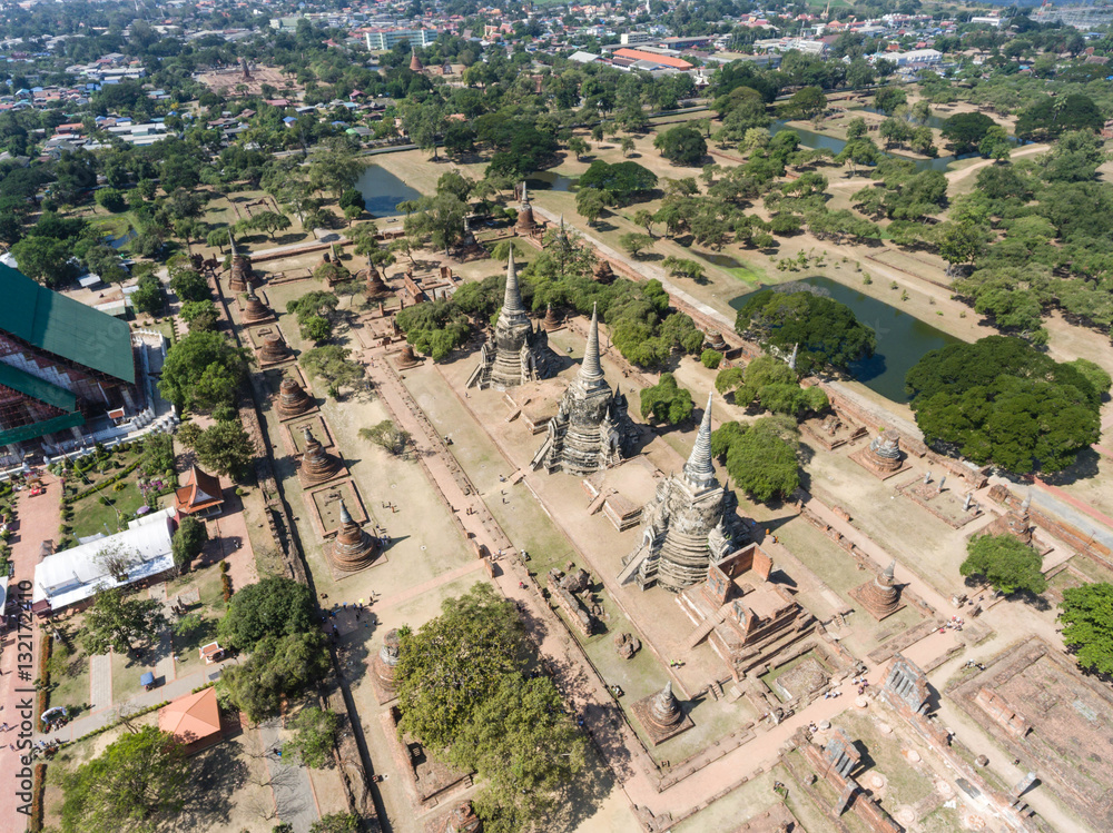 Aerial shot of thailand Ayutthaya historical park