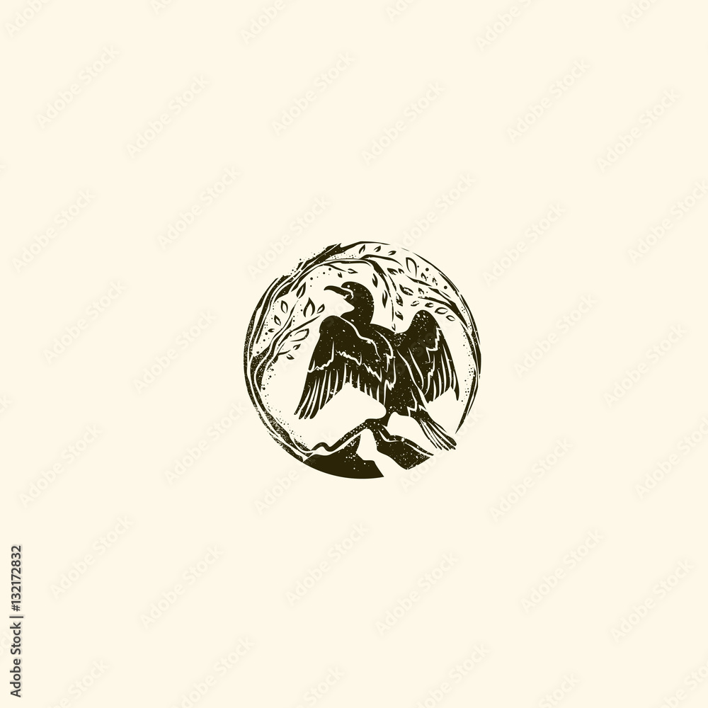 Abstract Round Cormorant Wild Logo Design Abstract Round Cormorant Wild Logo Design