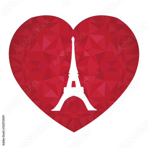 Vector Eifel Tower Paris On St Valentines Day Ruby Red Heart. Symbol of Love....