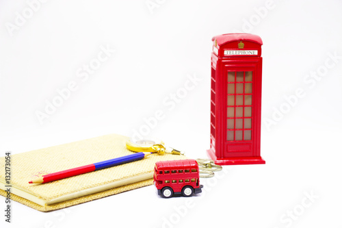 London Double decker bus with diary are on white background.