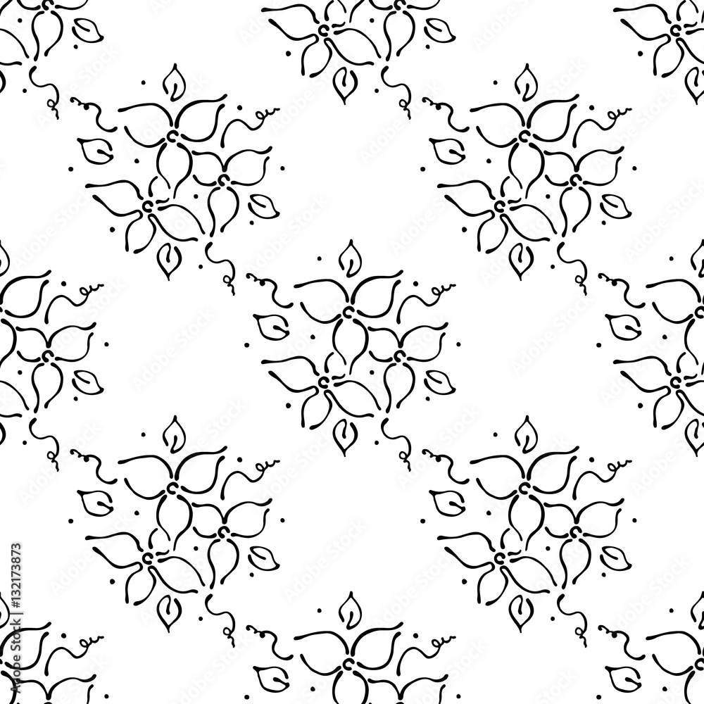 Vector floral illustration. Black and white seamless pattern ...