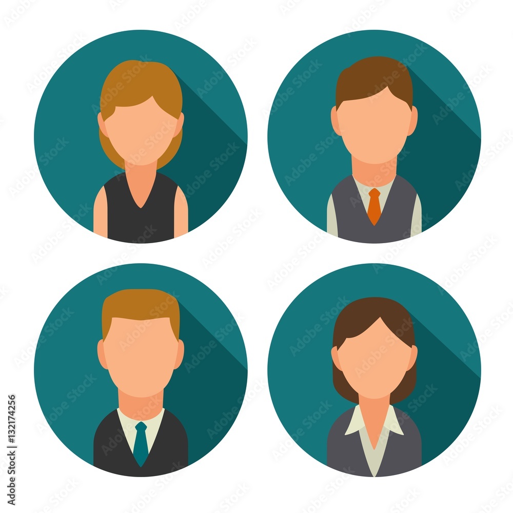 Set icon male and female faces business avatars. Flat illustration Set icon male and female faces business avatars. Flat illustration