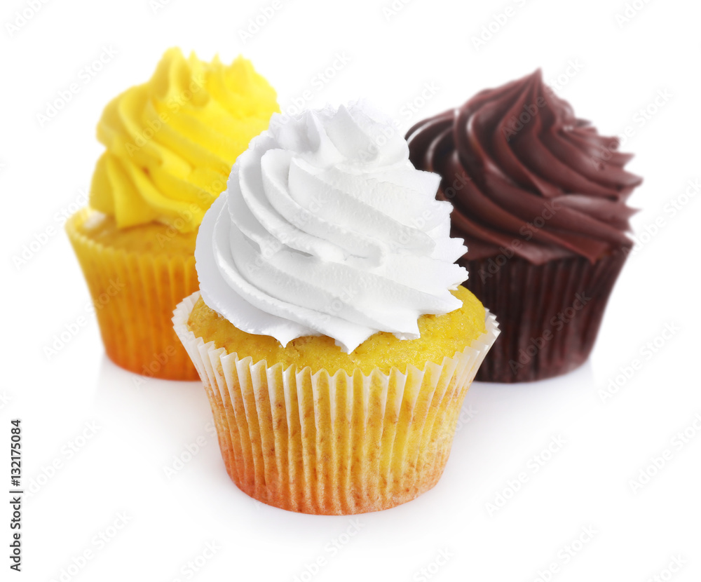 Fresh tasty cupcakes on white background Fresh tasty cupcakes on white background