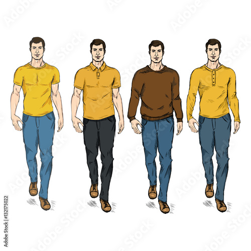 Vector Set of Sketch Fashion Male Models