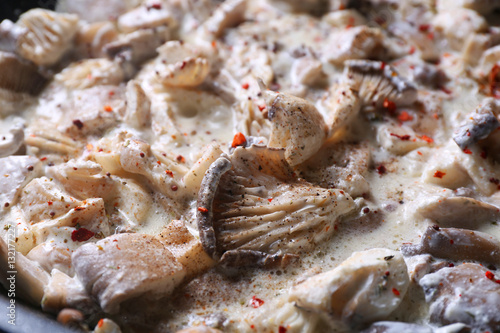 Preparation of delicious mushrooms  closeup