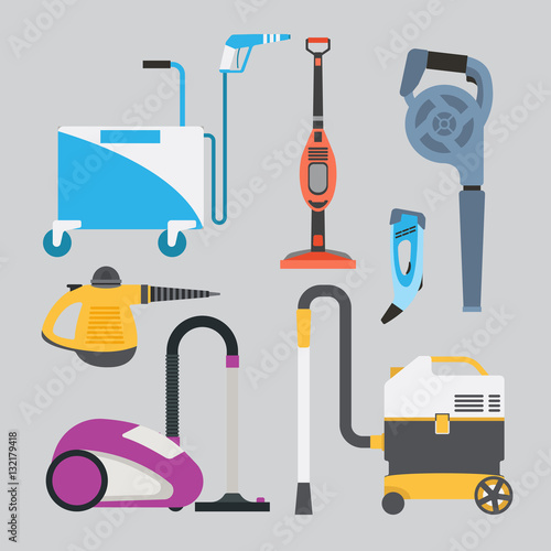 Cleaning equipment vector set.