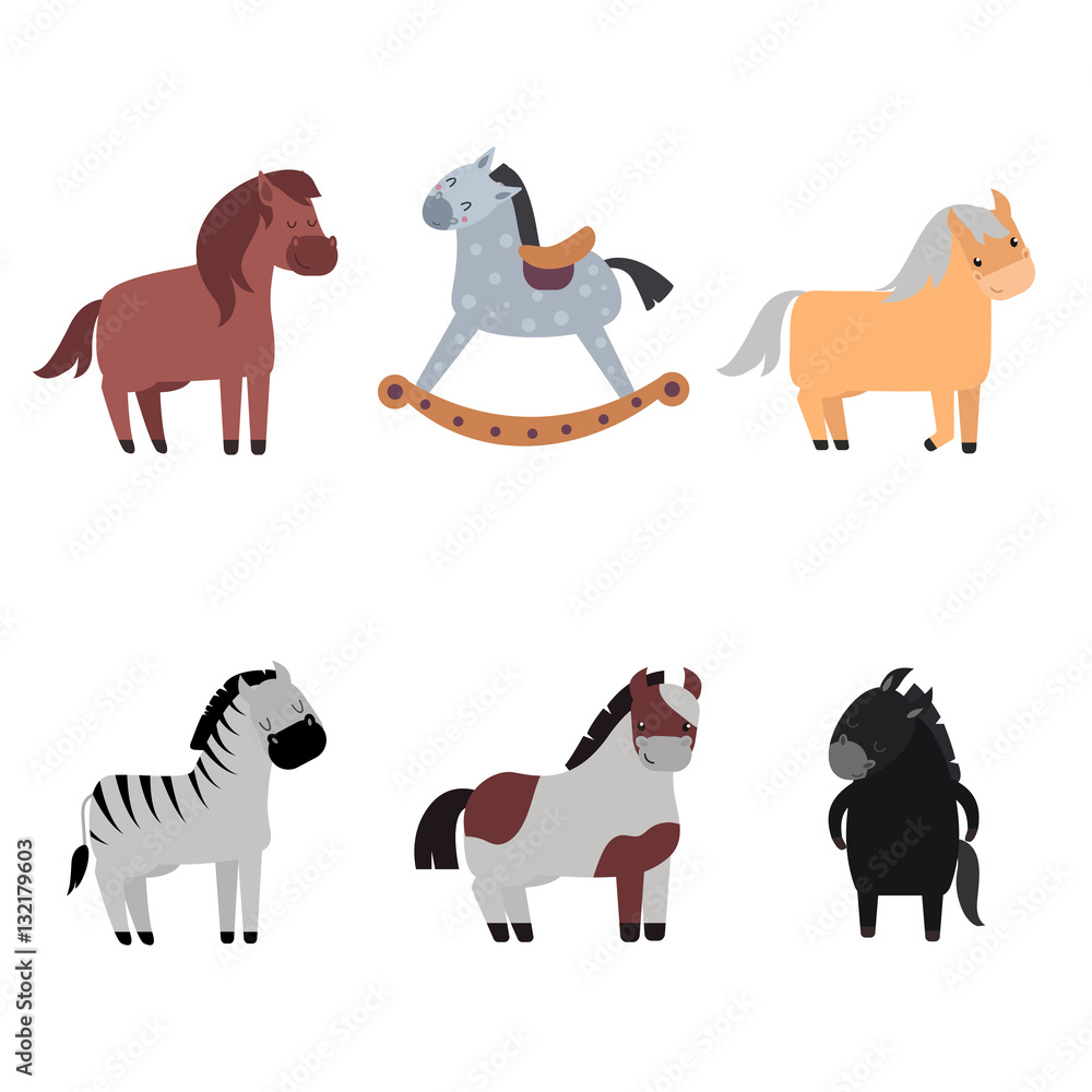 Obraz premium Different horses breed vector set.
