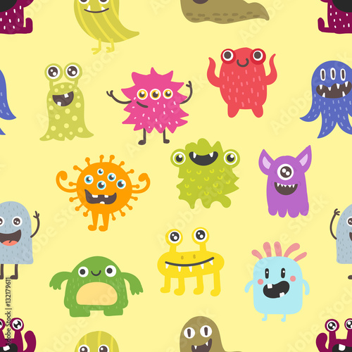 Cute monsters seamless pattern vector.