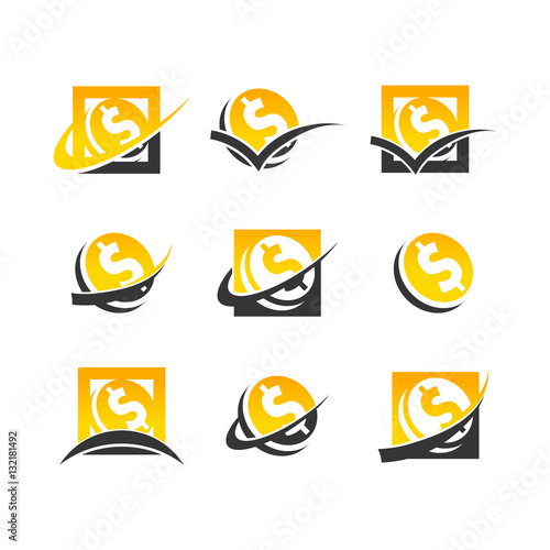 Set of gold dollar coin icons