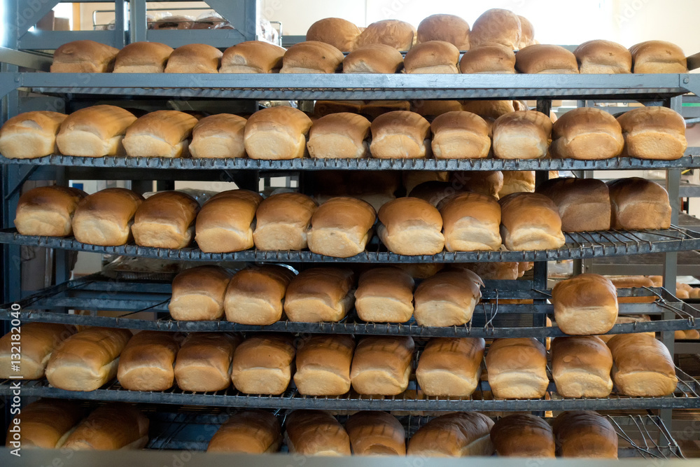 Loaves of Bread in a Bakery