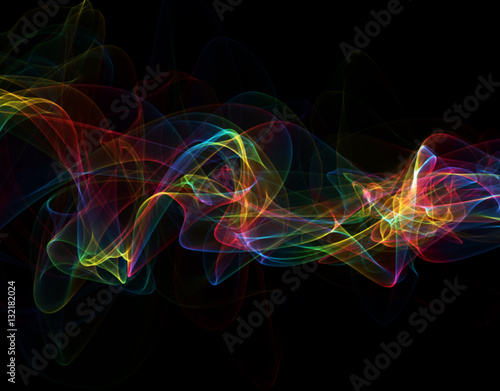 abstract rainbow wavy smoke flame over black background