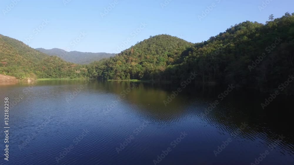 Rain forest and reservoir from drone Rain forest and reservoir from drone