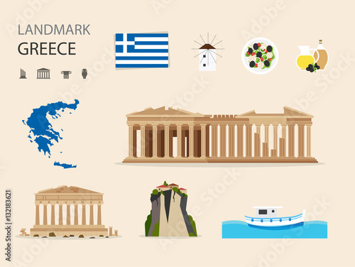 Concept Greece Landmark Flat Icons Design .Vector Illustration