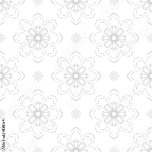 Floral ornament. Seamless abstract classic pattern with flowers. Light gray and white pattern