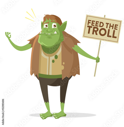 an angry troll with a protest sign 